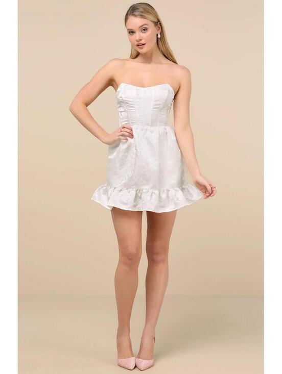 Lulus Dresses & Skirts - NWT (Flaw) Lulus Luxe Delight Ivory Jacquard Strapless Bustier Mini Dress Size M